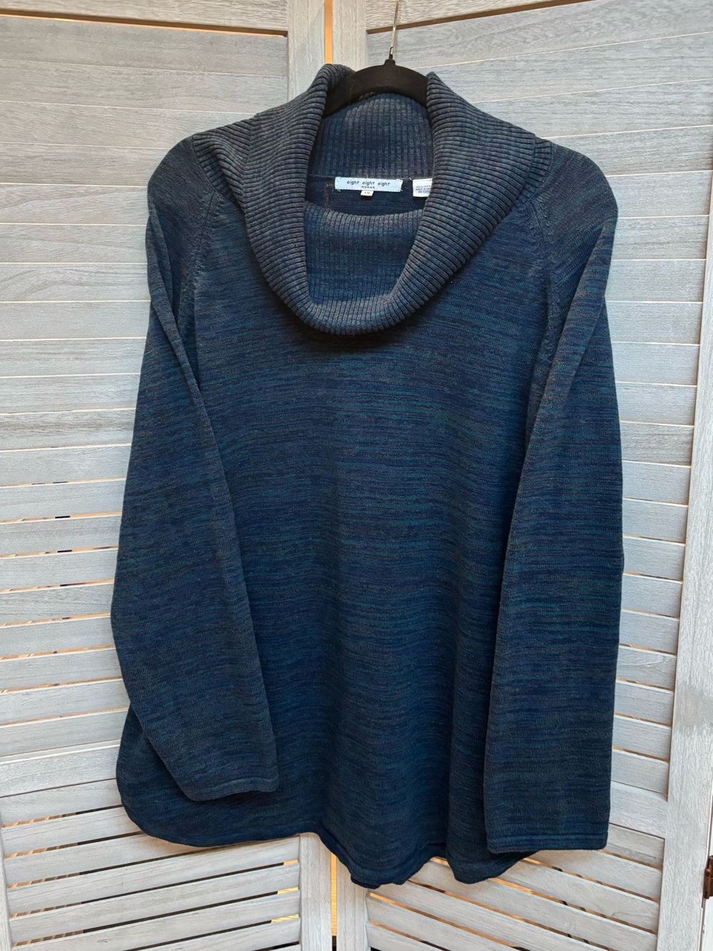 eight eight eight Women's Variegated Blue Cowl Neck Sweater size 1X